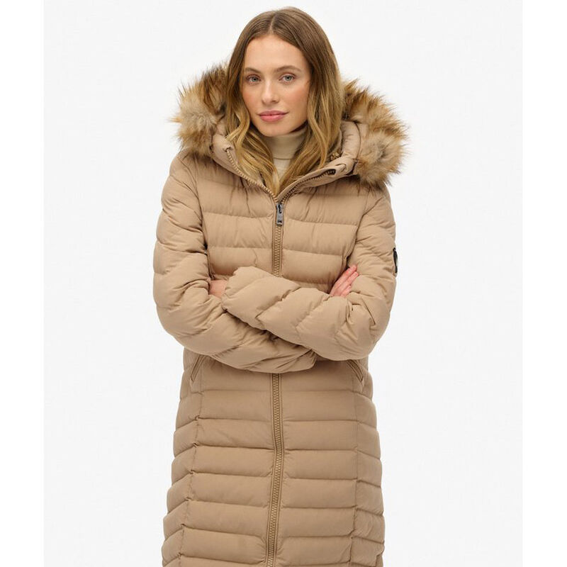 Superdry Fuji Faux Fur Hooded Longline Jacket image number 3